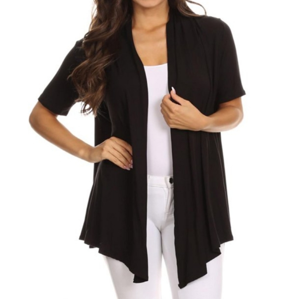 MOA COLLECTION Women's Basic Casual Solid Short Sleeve Open Front Cardigan M New